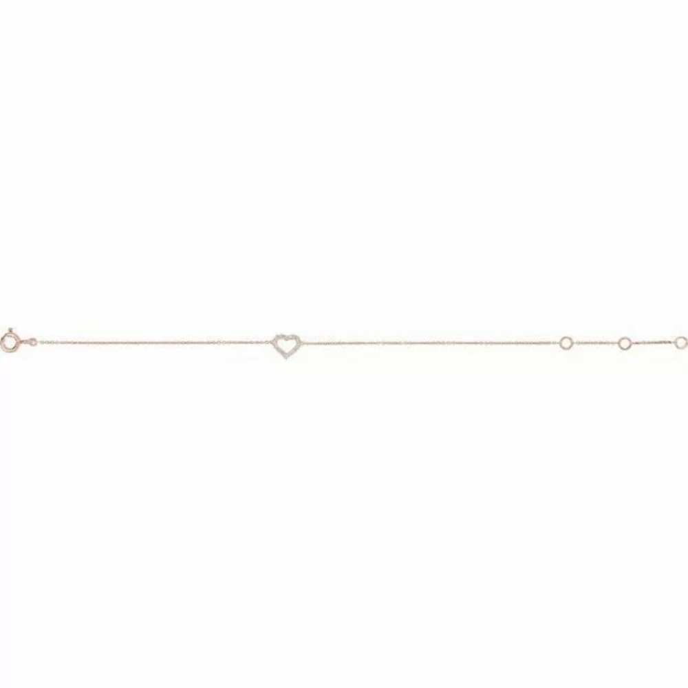 Diamond Heart Chain Bracelet Rose Gold 14K 7 inch - Picture 2 of 2